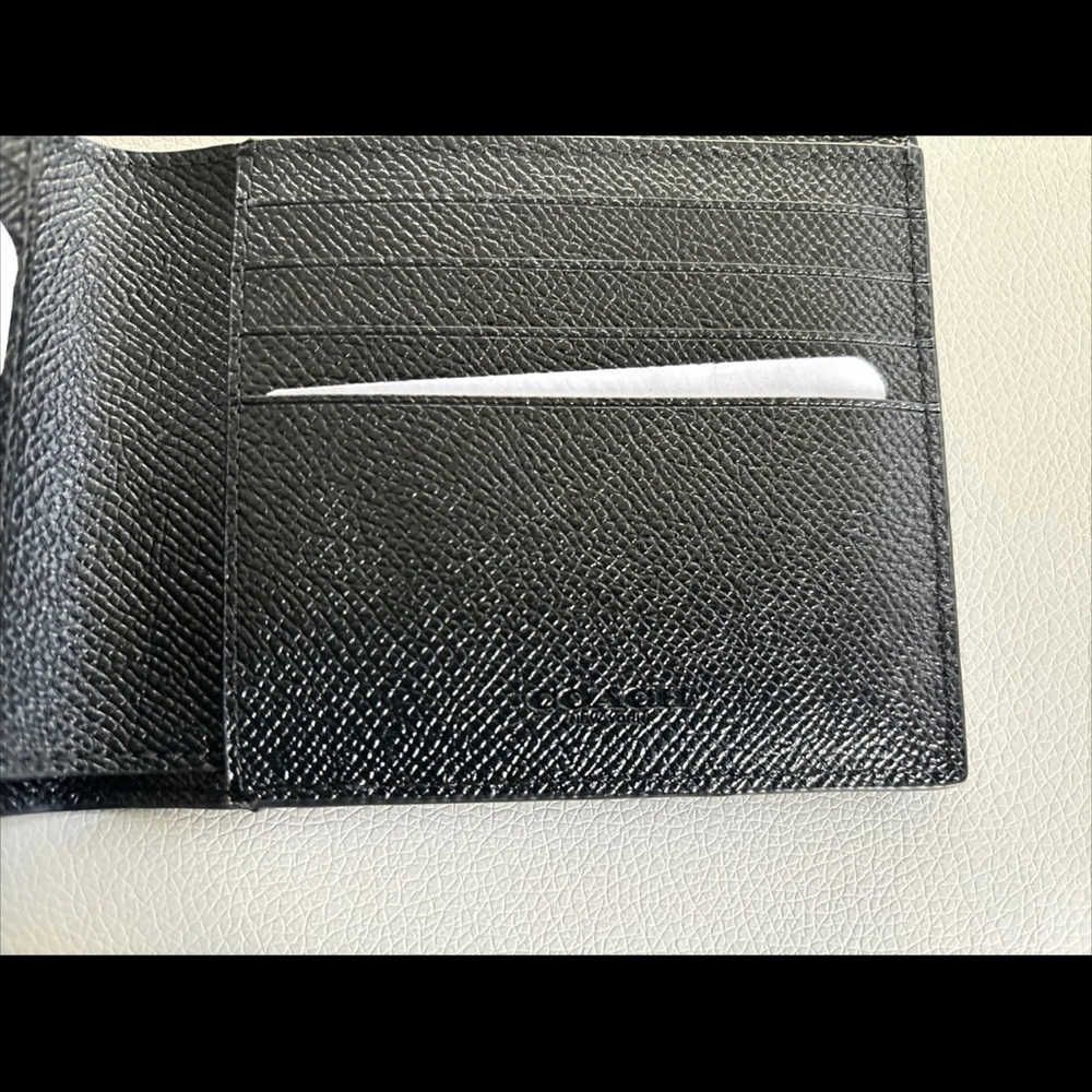 NWT Coach Men’s Calf Leather Bifold with Mini ID Wallet F64118 Black - Picture 8 of 9